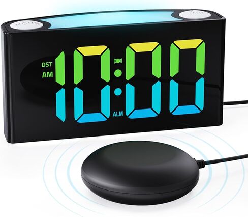 PPLEE Vibrating Alarm Clock for Heavy Sleepers Adults Kids & Seniors, Bed Shaker Alarm Clock with 3 Wake-Up Modes, 7.5" RGB Large Display, Loud Alarm, Night Light, USB & Type-C Charger, Battery Backup in Saudi Arabia