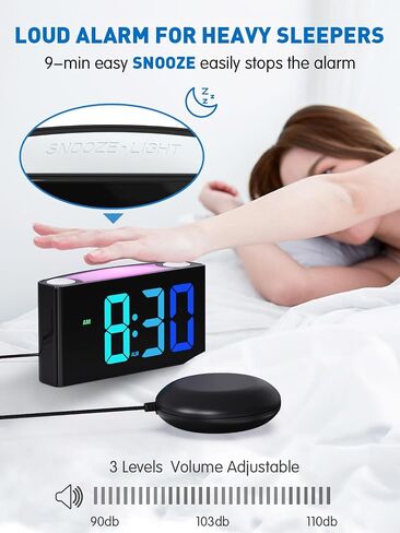 PPLEE Vibrating Alarm Clock for Heavy Sleepers Adults Kids & Seniors, Bed Shaker Alarm Clock with 3 Wake-Up Modes, 7.5" RGB Large Display, Loud Alarm, Night Light, USB & Type-C Charger, Battery Backup in Saudi Arabia