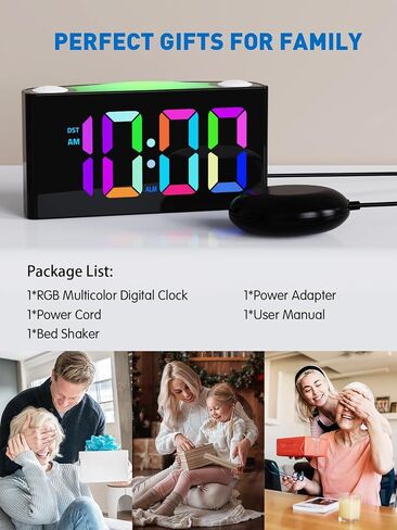 PPLEE Vibrating Alarm Clock for Heavy Sleepers Adults Kids & Seniors, Bed Shaker Alarm Clock with 3 Wake-Up Modes, 7.5" RGB Large Display, Loud Alarm, Night Light, USB & Type-C Charger, Battery Backup in Saudi Arabia