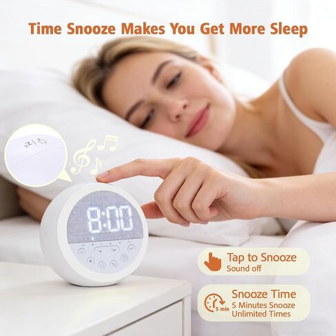 White Noise Sound Machine Alarm Clock with Timer, Portable LED USB Night Light Wake Up Sleep Sound Machine 11 Sounds Digital Night Lights Sleep Aid for Adults Bedroom Office Travel Gifts in Kuwait