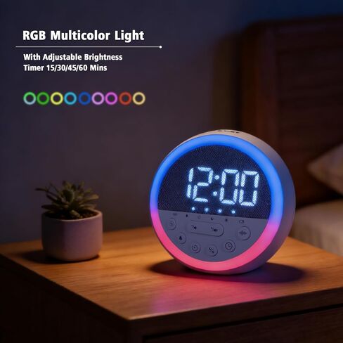 White Noise Sound Machine Alarm Clock with Timer, Portable LED USB Night Light Wake Up Sleep Sound Machine 11 Sounds Digital Night Lights Sleep Aid for Adults Bedroom Office Travel Gifts in Kuwait