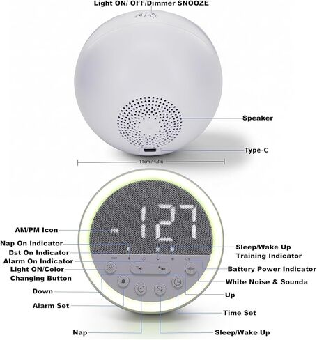 White Noise Sound Machine Alarm Clock with Timer, Portable LED USB Night Light Wake Up Sleep Sound Machine 11 Sounds Digital Night Lights Sleep Aid for Adults Bedroom Office Travel Gifts in Kuwait