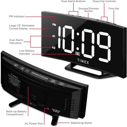 Timex Alarm Clock for Bedroom with Large Display and Battery Backup (T334) in Kuwait
