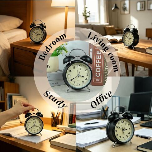 Loud Alarm Clock for Heavy Sleepers, 4" Silent Non Ticking Table Clock with Night Light Vintage Big Ben Twin Bell Alarm Clocks for Bedrooms Desk Gift for Children and Adults in Saudi Arabia