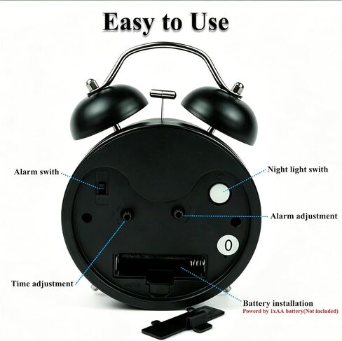 Loud Alarm Clock for Heavy Sleepers, 4" Silent Non Ticking Table Clock with Night Light Vintage Big Ben Twin Bell Alarm Clocks for Bedrooms Desk Gift for Children and Adults in Saudi Arabia