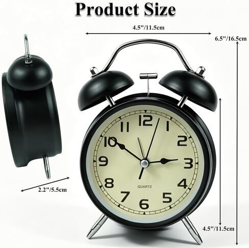 Loud Alarm Clock for Heavy Sleepers, 4" Silent Non Ticking Table Clock with Night Light Vintage Big Ben Twin Bell Alarm Clocks for Bedrooms Desk Gift for Children and Adults in Saudi Arabia