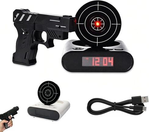 Upgraded Gun and Target Alarm Clock with Gun Shooting Game Digital Shot Timer Alarm Clock Interactive Wake You Shoot Personalized LED Display Bedside Kids Adults Fun Gift Bedroom Office (Black) in Saudi Arabia