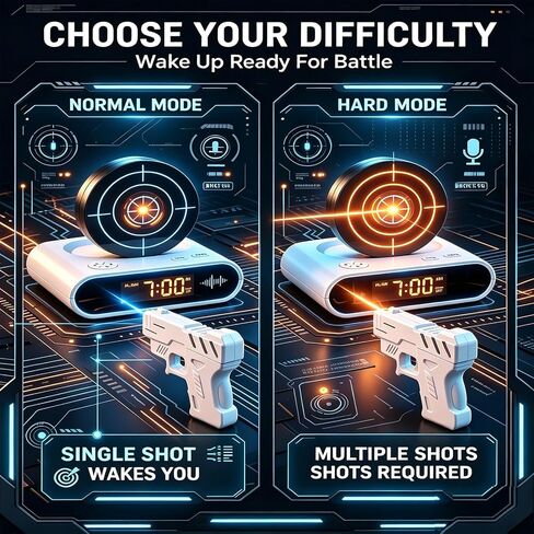 Upgraded Gun and Target Alarm Clock with Gun Shooting Game Digital Shot Timer Alarm Clock Interactive Wake You Shoot Personalized LED Display Bedside Kids Adults Fun Gift Bedroom Office (Black) in Kuwait
