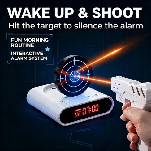Upgraded Gun and Target Alarm Clock with Gun Shooting Game Digital Shot Timer Alarm Clock Interactive Wake You Shoot Personalized LED Display Bedside Kids Adults Fun Gift Bedroom Office (Black) in Kuwait