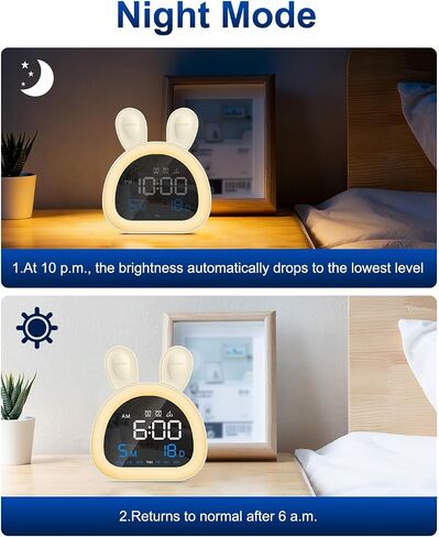 Kids Alarm Clock, OK to Wake Clock for Kids with Touch Control, Bluetooth Time Sync, 9-Color Night Light, 6 Soothing Sounds, Dual Alarm, Kids Alarm Clock Cute Rabbit Gifts for Girls in Saudi Arabia