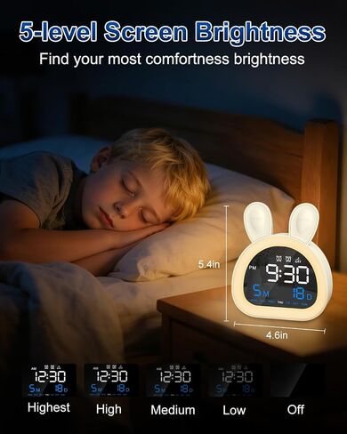 Kids Alarm Clock, OK to Wake Clock for Kids with Touch Control, Bluetooth Time Sync, 9-Color Night Light, 6 Soothing Sounds, Dual Alarm, Kids Alarm Clock Cute Rabbit Gifts for Girls in Saudi Arabia