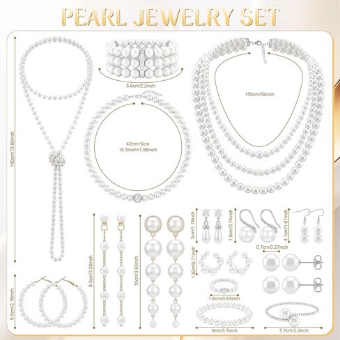 Huwena 15 Pcs Pearl Jewelry Set with Necklace, Earrings, Bracelets and Ring, Pearl Necklaces for Women, Faux Pearls Set Jewelry for Wedding Bridal Shower Christmas Tea Party in Kuwait
