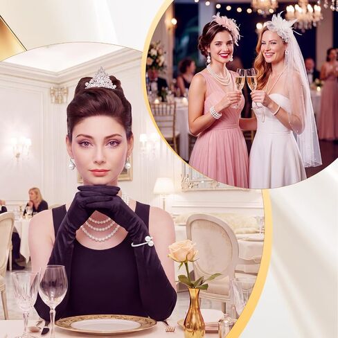 Huwena 15 Pcs Pearl Jewelry Set with Necklace, Earrings, Bracelets and Ring, Pearl Necklaces for Women, Faux Pearls Set Jewelry for Wedding Bridal Shower Christmas Tea Party in Kuwait