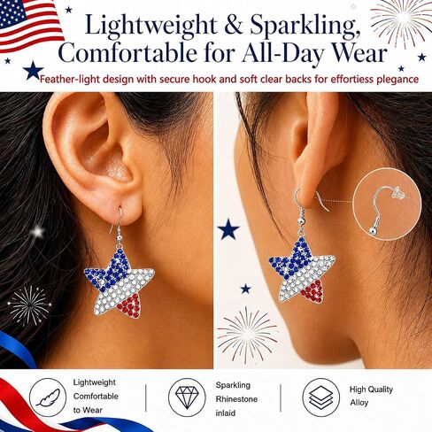Go Ho 4th of July Patriotic Accessories for Women,Red White and Blue Star Earrings and Necklace,American Flag Jewelry Set for Party Daily Decorations Wear and Independence Day Gifts in Saudi Arabia