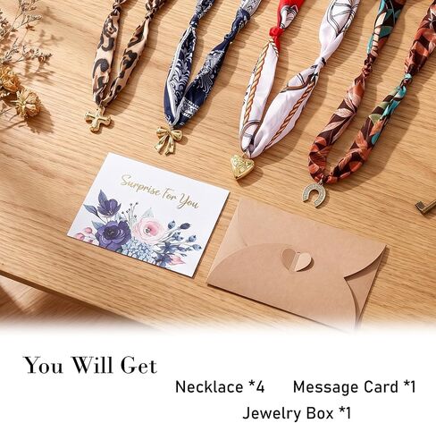 Scarf Necklace with Charm for Women - 4 Pack Western Cowgirl Horseshoe Necklace with Card Scarf Bow Cross Bandana Necklaces Jewelry Gift for Mom Daughter Girlfriend Bestie‌ Birthday Graduation Anniversary‌ Mothers Day in Saudi Arabia
