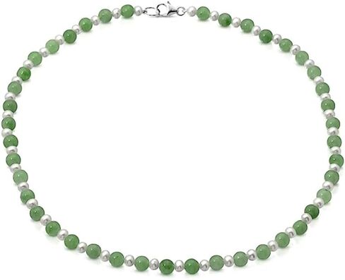 Regalia by Ulti Ramos .925 Sterling Silver Genuine 6mm Jade and Freshwater Cultured Pearl Necklace, Bracelet, and Stud Earrings Jewelry in Saudi Arabia