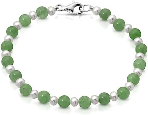Regalia by Ulti Ramos .925 Sterling Silver Genuine 6mm Jade and Freshwater Cultured Pearl Necklace, Bracelet, and Stud Earrings Jewelry in Saudi Arabia