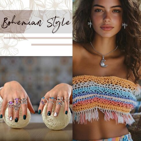 Tondiamo Boho Jewelry for Women Western Jewelry Sets Pendant Necklace, Earrings, Stackable Beaded Bracelets, Rings for Women Vintage Anniversary Birthday Gifts in Kuwait
