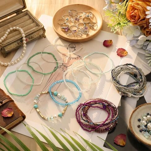 Tondiamo Boho Jewelry for Women Western Jewelry Sets Pendant Necklace, Earrings, Stackable Beaded Bracelets, Rings for Women Vintage Anniversary Birthday Gifts in Kuwait
