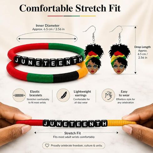 طقم مجوهرات طويل من tianian Juneteenth للنساء أقراط وأساور من Juneteenth أحمر أخضر أسود أصفر إكسسوارات يوم الحرية هدايا in Kuwait