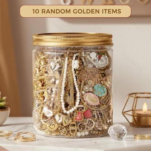 Gold Mystery Jewelry Jar Set | 10-piece Mystery jar Set, Assorted Gold-tone Earrings, Rings, Necklaces, Gift-ready Packaging For Women. in Kuwait