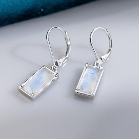 Moonstone Earrings and Necklace Jewelry Set 925 Sterling Silver Rectangular Moonstone Natural Gemstone Jewelry for Women in Saudi Arabia