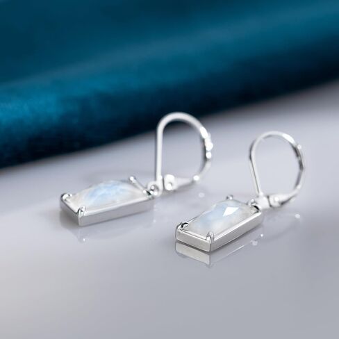 Moonstone Earrings and Necklace Jewelry Set 925 Sterling Silver Rectangular Moonstone Natural Gemstone Jewelry for Women in Saudi Arabia