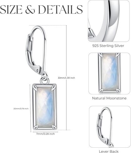 Moonstone Earrings and Necklace Jewelry Set 925 Sterling Silver Rectangular Moonstone Natural Gemstone Jewelry for Women in Saudi Arabia