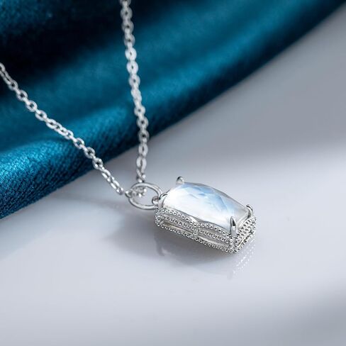 Moonstone Earrings and Necklace Jewelry Set 925 Sterling Silver Rectangular Moonstone Natural Gemstone Jewelry for Women in Saudi Arabia