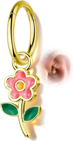 COCHARM 18K Gold Plated Rook Piercing Jewelry Clicker, 16G Flower Helix Lobe Earrings, Surgical Steel Rook Earrings 6/8MM in Kuwait