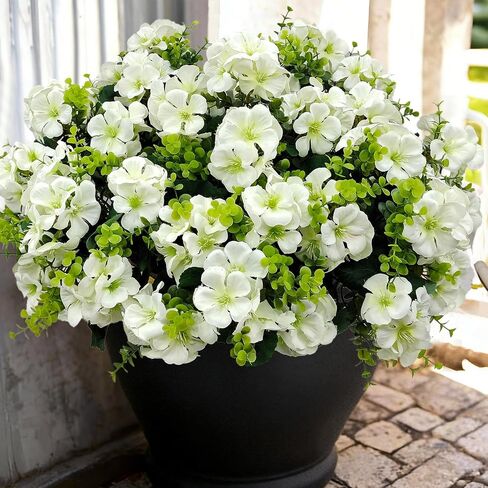 Artificial Geranium Flowers for Outdoor Decoration, 6 Bundles UV Resistant Silk Geranium Fake Plants Faux Flowers for Front Porch Garden Patio Window Box Outside Indoor Decor (Red) in Saudi Arabia