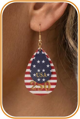 American Flag Earrings - 4th of July Patriotic Earrings Star Flower Heart Drop Dangle Earrings, Big Hoop Earring, Independence Day in Saudi Arabia