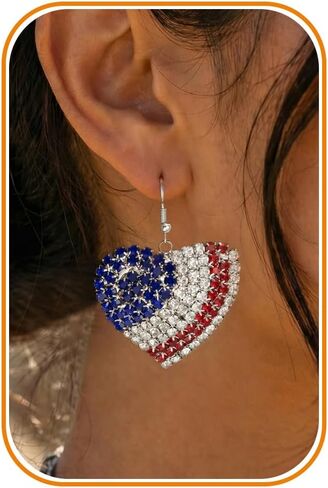 American Flag Earrings - 4th of July Patriotic Earrings Star Flower Heart Drop Dangle Earrings, Big Hoop Earring, Independence Day in Saudi Arabia