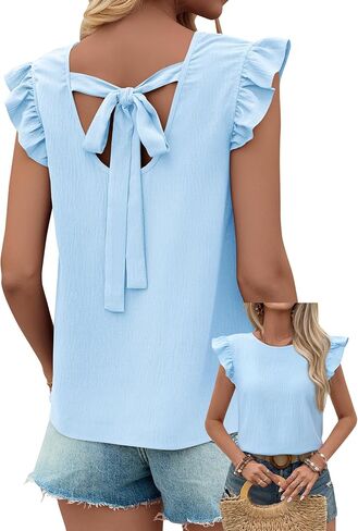 siliteelon Cute Tops for Teens Babydoll Tops for Women Bow Tie Back Ruffle Short Sleeve Flowy 2026 Trendy Spring Summer Shirt in Kuwait