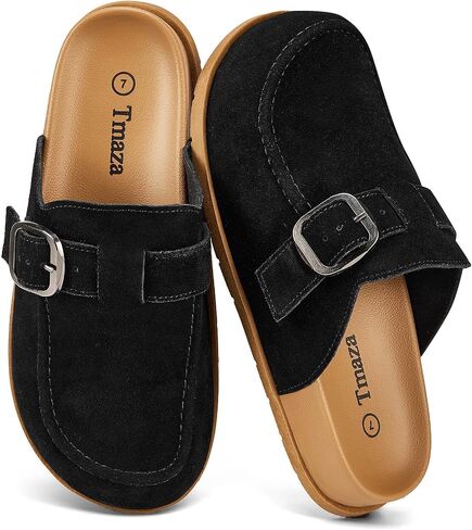 100% Genuine Suede Clogs for Women Footbed Arch Support Sandals Slip on Cushion Slides in Saudi Arabia