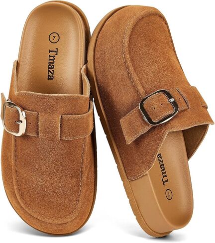 100% Genuine Suede Clogs for Women Footbed Arch Support Sandals Slip on Cushion Slides in Kuwait