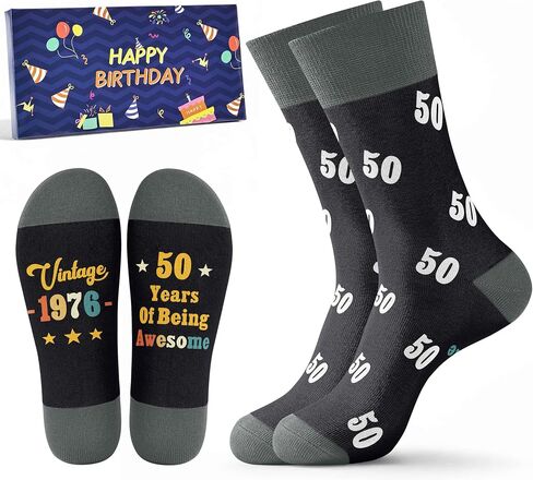 Jeasona 50th Birthday Gifts for Him Men Birth in 1976 Male 50 Years Socks Crew Cotton Funny Present for Husband Dad Brother Friend turning 50, Black Size 7-13 in Saudi Arabia