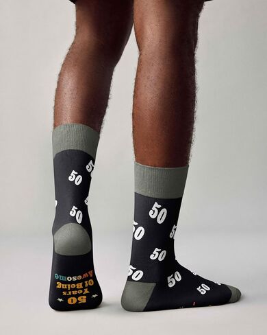 Jeasona 50th Birthday Gifts for Him Men Birth in 1976 Male 50 Years Socks Crew Cotton Funny Present for Husband Dad Brother Friend turning 50, Black Size 7-13 in Saudi Arabia