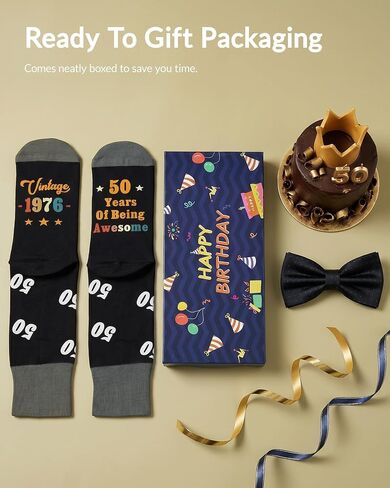 Jeasona 50th Birthday Gifts for Him Men Birth in 1976 Male 50 Years Socks Crew Cotton Funny Present for Husband Dad Brother Friend turning 50, Black Size 7-13 in Saudi Arabia