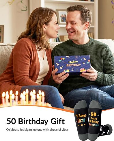 Jeasona 50th Birthday Gifts for Him Men Birth in 1976 Male 50 Years Socks Crew Cotton Funny Present for Husband Dad Brother Friend turning 50, Black Size 7-13 in Saudi Arabia