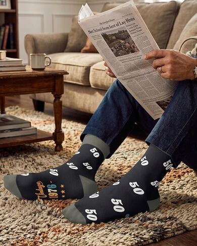 Jeasona 50th Birthday Gifts for Him Men Birth in 1976 Male 50 Years Socks Crew Cotton Funny Present for Husband Dad Brother Friend turning 50, Black Size 7-13 in Saudi Arabia