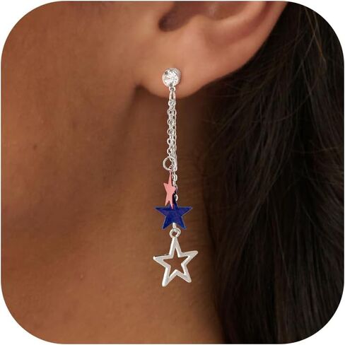 4th of July Earrings for Women – Patriotic Red White and Blue American Flag Statement Dangle Earrings for Memorial Day Independence Day Parade Party BBQ in Kuwait