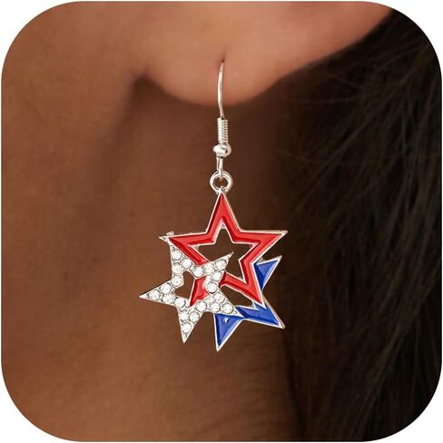 4th of July Earrings for Women – Patriotic Red White and Blue American Flag Statement Dangle Earrings for Memorial Day Independence Day Parade Party BBQ in Kuwait