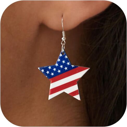 4th of July Earrings for Women – Patriotic Red White and Blue American Flag Statement Dangle Earrings for Memorial Day Independence Day Parade Party BBQ in Kuwait