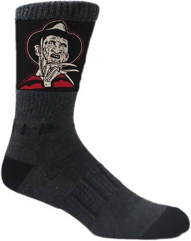 MOXY Socks Elm Street Halloween Slasher Charcoal Athletic Crew Socks, Cushioned Footbed, Arch Support Band, Reinforced Heel and Toe, Stay-Up Fit for Training and Everyday Wear in Saudi Arabia