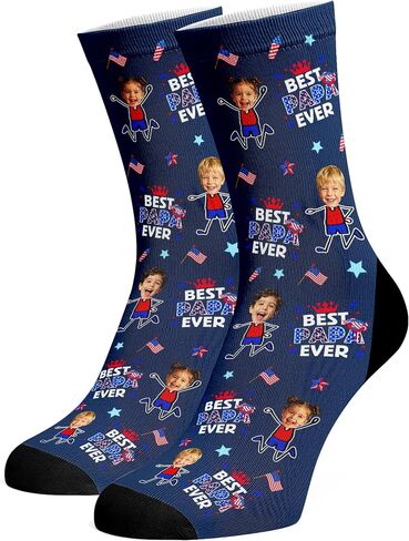 Custom Best Dad By Par Socks for Men, Personalized with Photo Face Customized Fathers Day Gift for Dad Grandpa in Kuwait