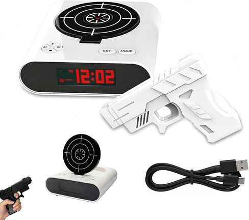 Upgraded Gun and Target Alarm Clock with Gun Shooting Game Digital Shot Timer Alarm Clock Interactive Wake You Shoot Personalized LED Display Bedside Kids Adults Fun Gift Bedroom Office (Black) in Kuwait