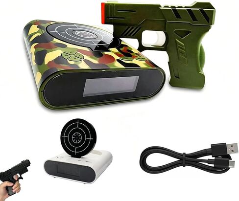 Upgraded Gun and Target Alarm Clock with Gun Shooting Game Digital Shot Timer Alarm Clock Interactive Wake You Shoot Personalized LED Display Bedside Kids Adults Fun Gift Bedroom Office (Black) in Kuwait