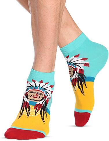JNRB Men's Cotton Colorful Fun Cool Bright Native American Tribal Pattern Theme Ankle Socks, L-XL in Saudi Arabia