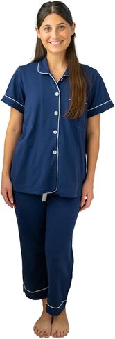 Hudson & Broome Post Surgery Pajama Set with Drain Pockets, 95% Cotton, Short Sleeve, Mastectomy Recovery Sleepwear for Women in Kuwait